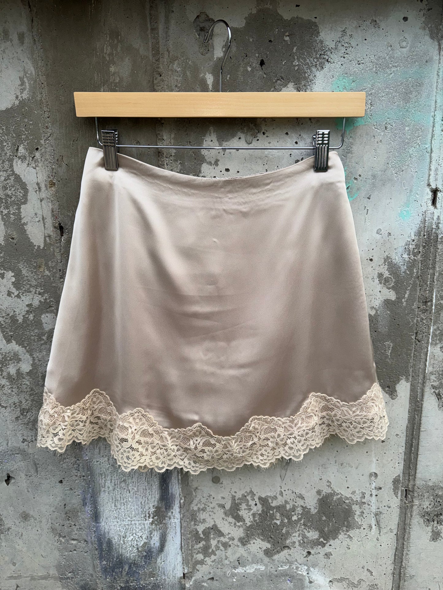 Wishlist - Champagne Satin Lace Trimmed Skirt with lined shorts