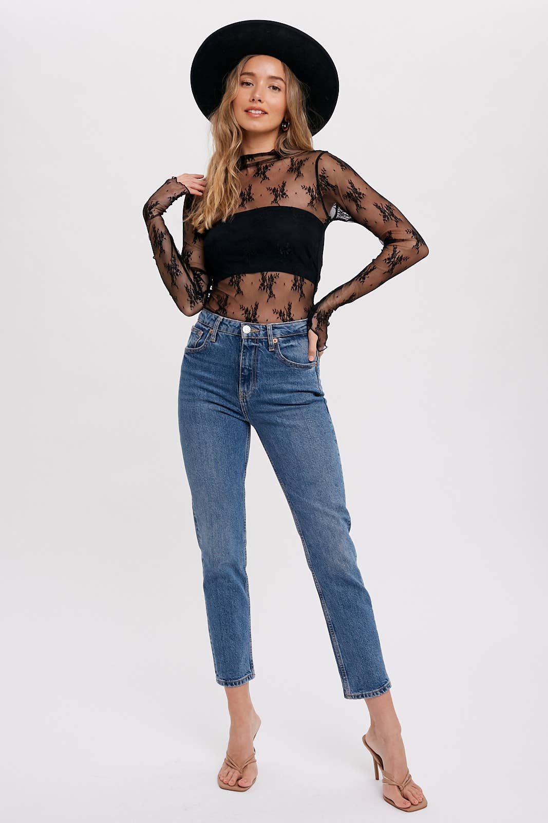 Bluivy - FLORAL EMBROIDERY LACE MESH LAYERING TOP