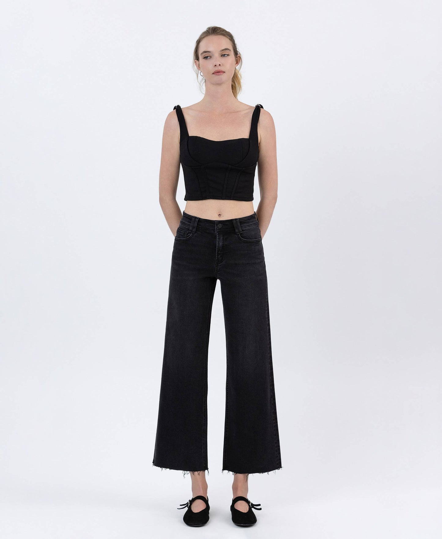 FLYING MONKEY - HIGH RISE RAW HEM ANKLE WIDE JEANS