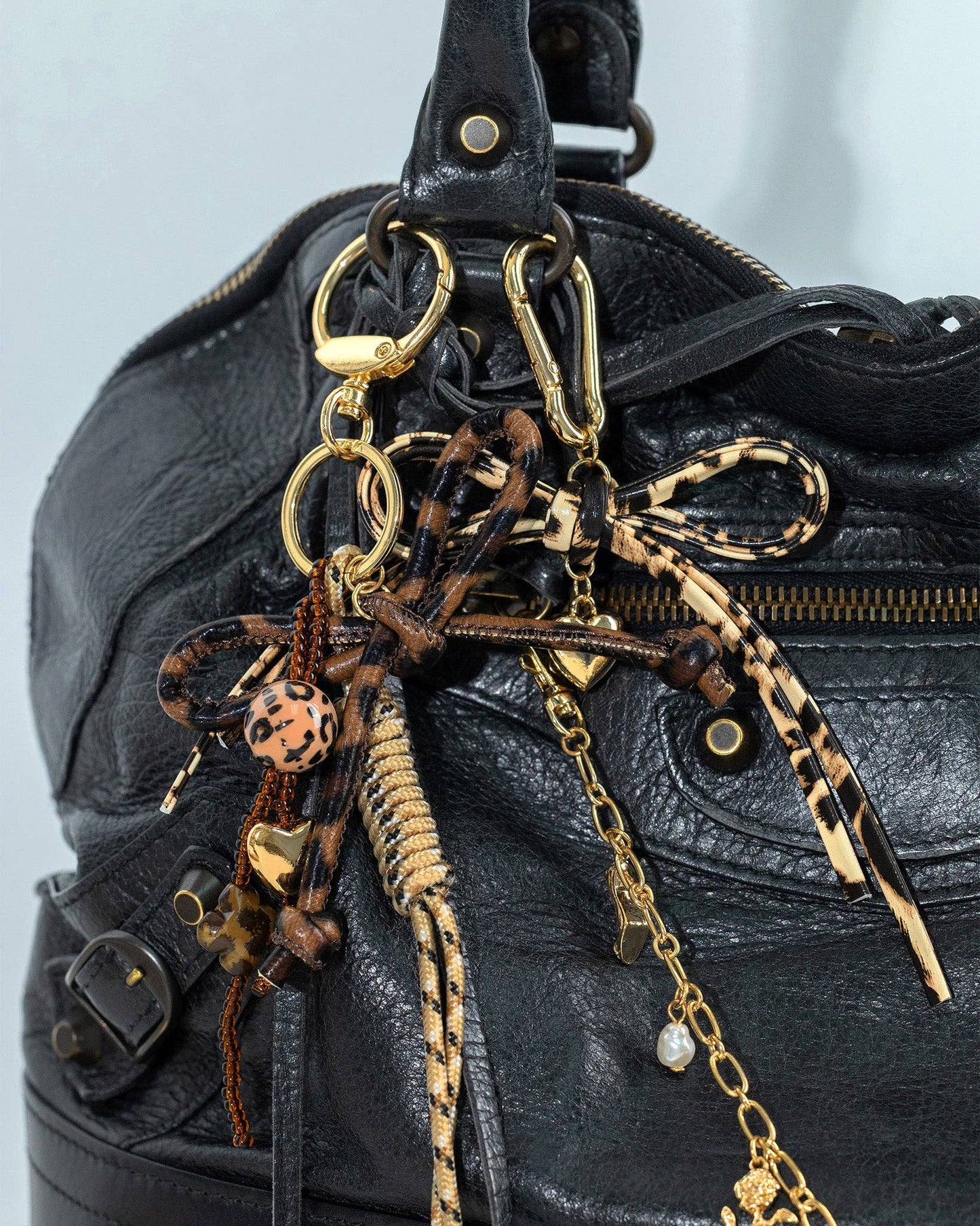 Sessori - Leather Leopard Rope Knot Dangle Bag Charm