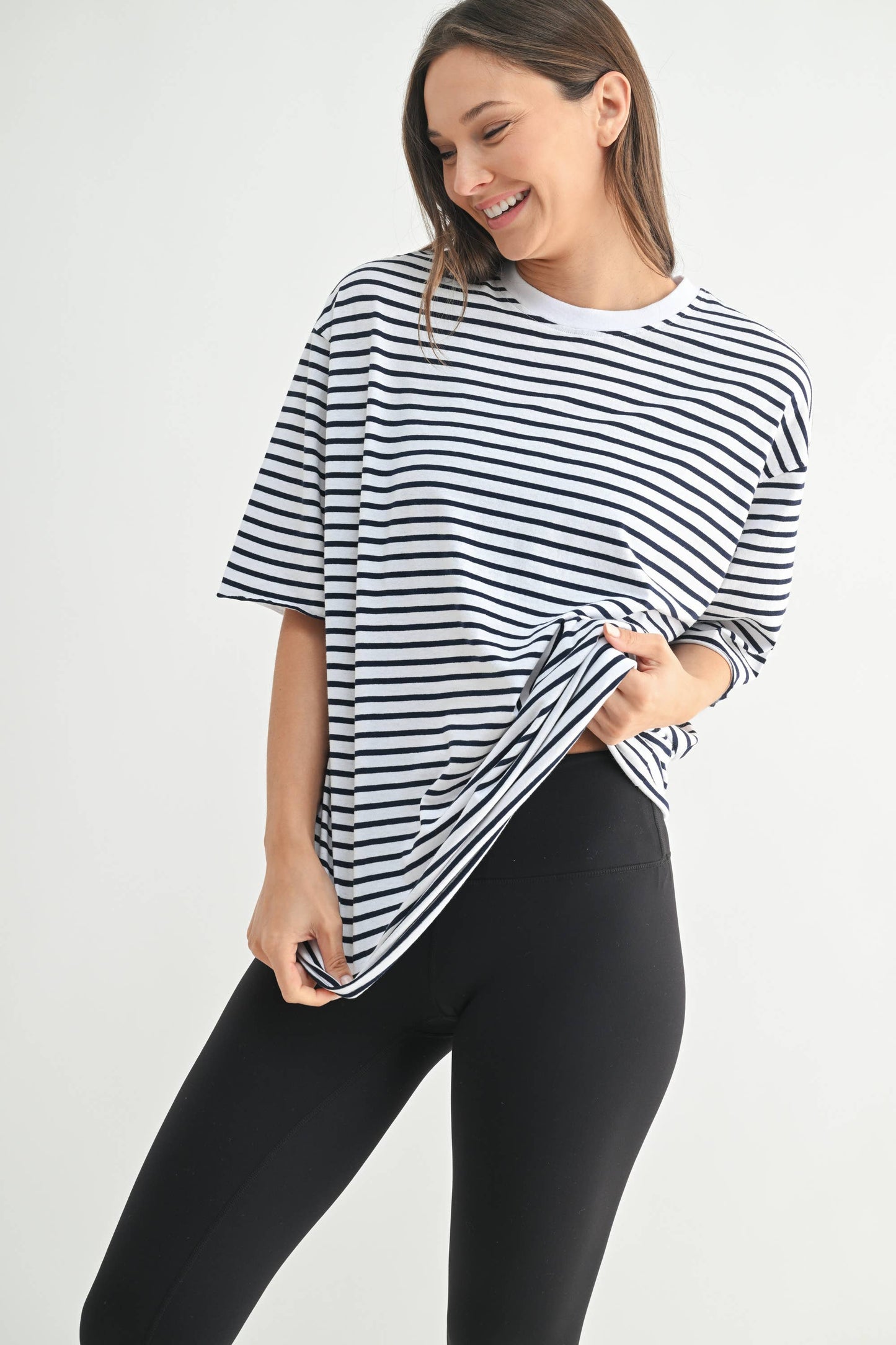 Mono B - Coastal Cotton Striped Oversized Crewneck Tee