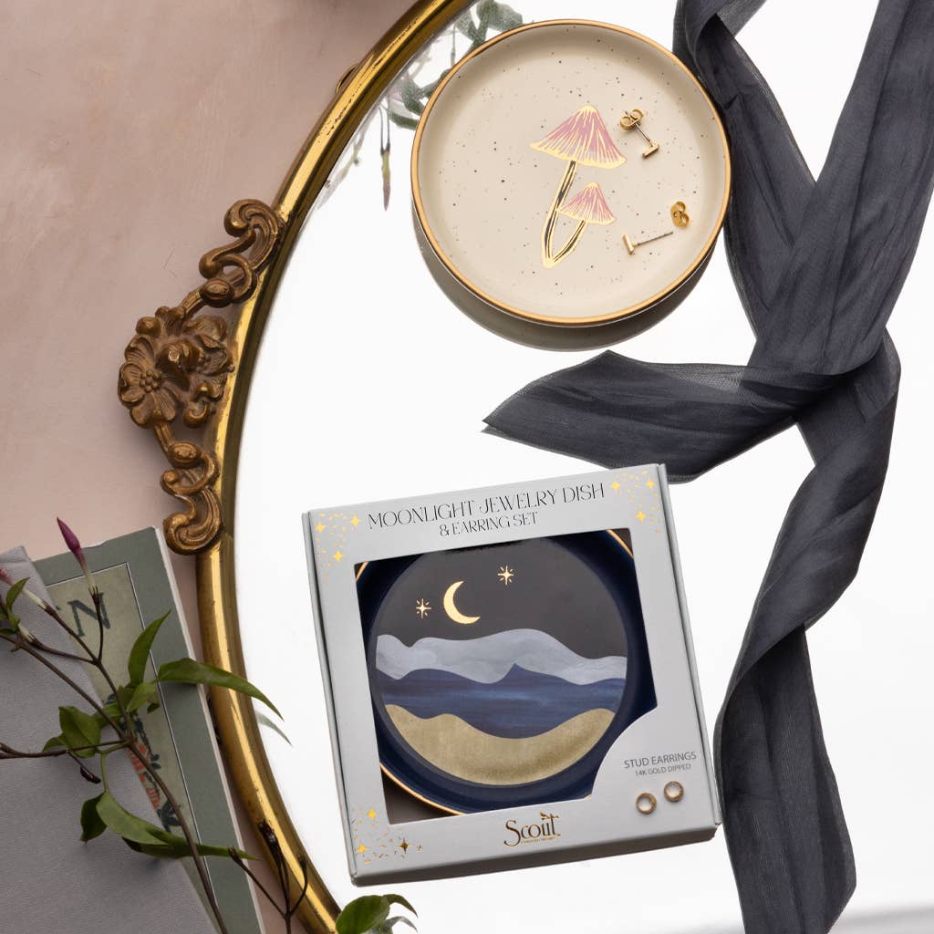 Scout Curated Wears - Jewelry Dish & Stud Earring Set - Mushroom/Oatmeal