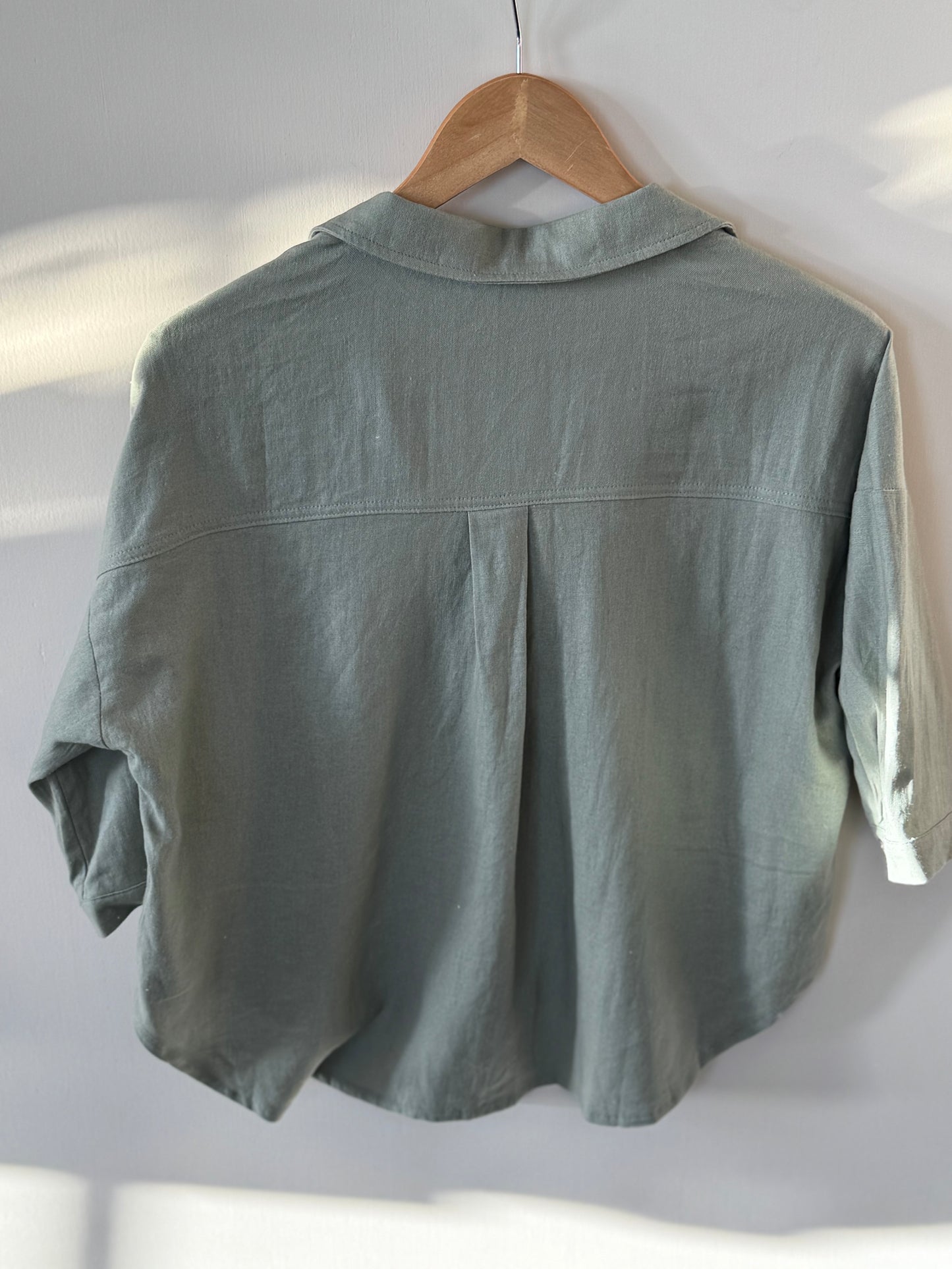 Mustard Seed - Olive Short Sleeve Cropped Button-front Top