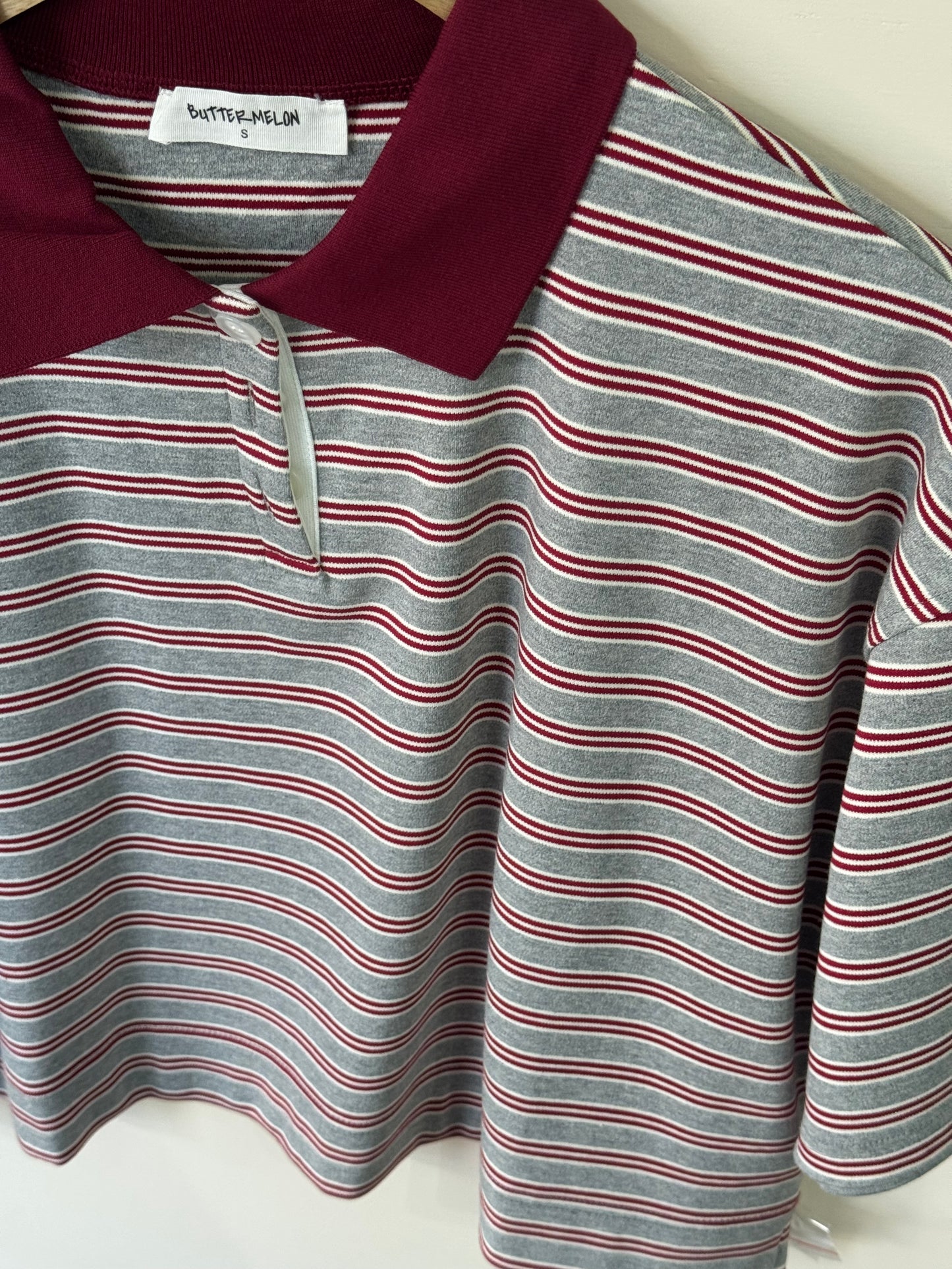Buttermelon - Striped Collared Boxy Crop-top