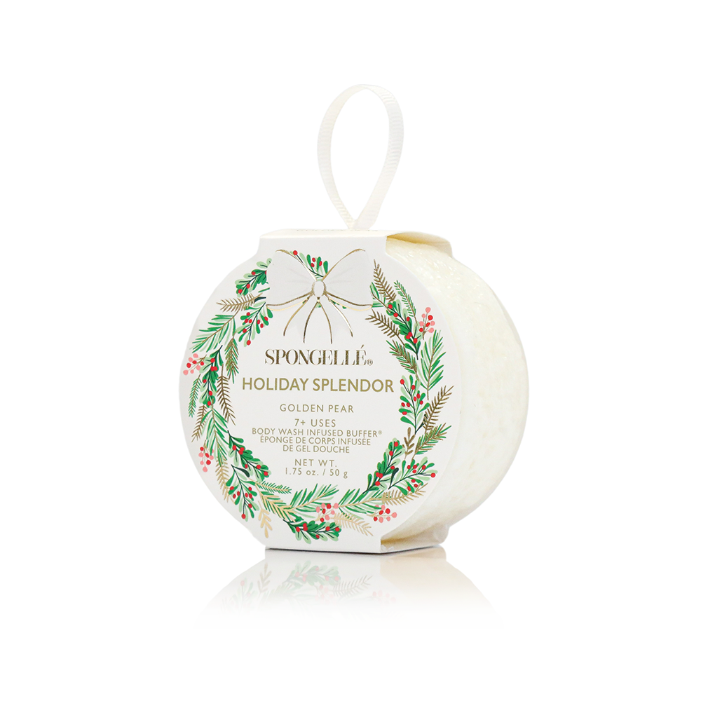 Spongellé | Christmas 2025 | Stocking Stuffers | Gifts - Holiday Splendor - Golden Pear Holiday Wreath Body Buffer