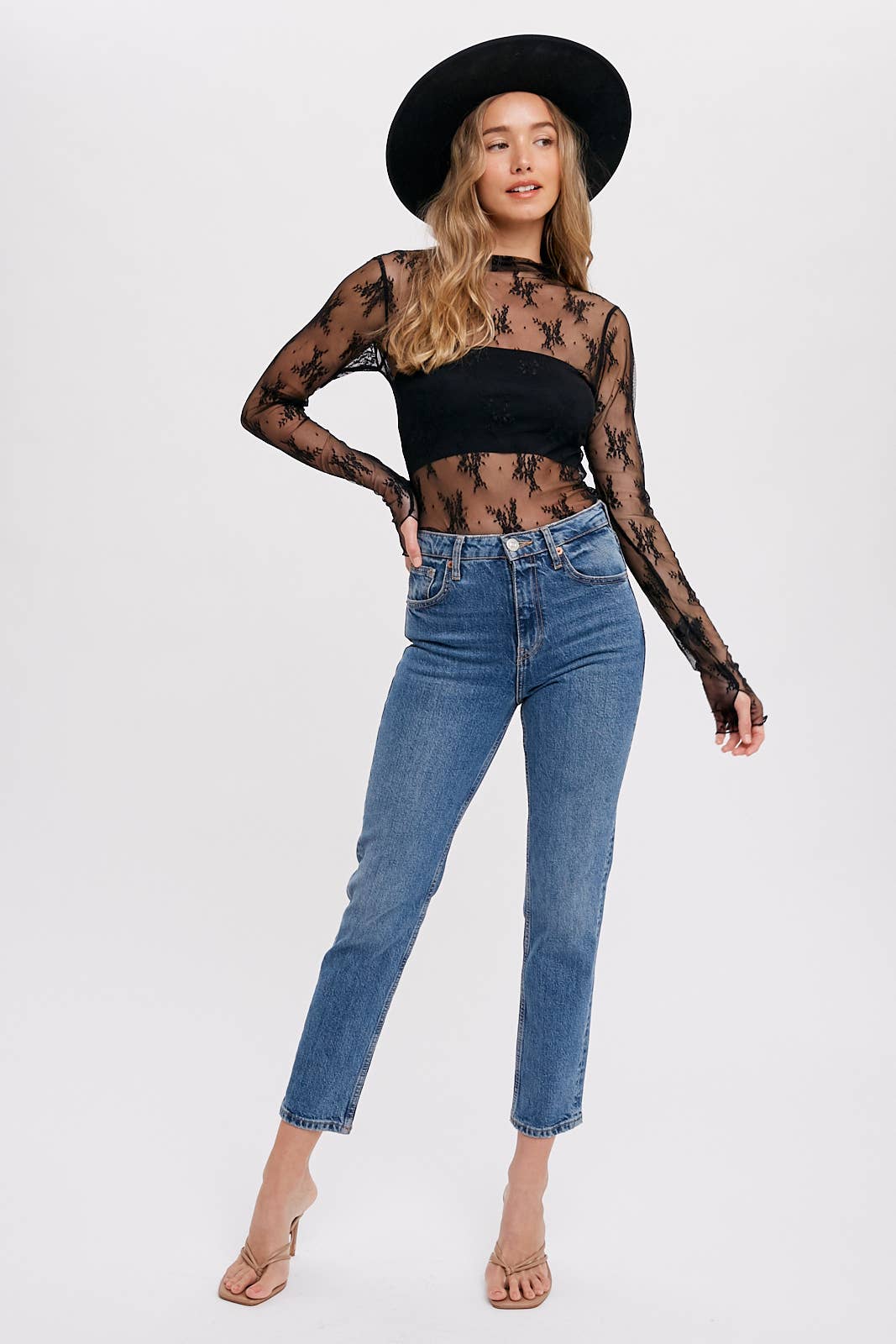 Bluivy - FLORAL EMBROIDERY LACE MESH LAYERING TOP