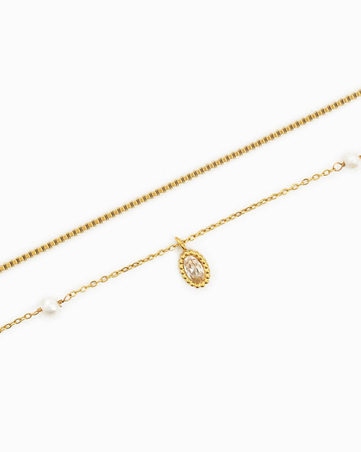 Sessori - Stainless Steel Oval Pendant w/ Pearl Layered Necklace