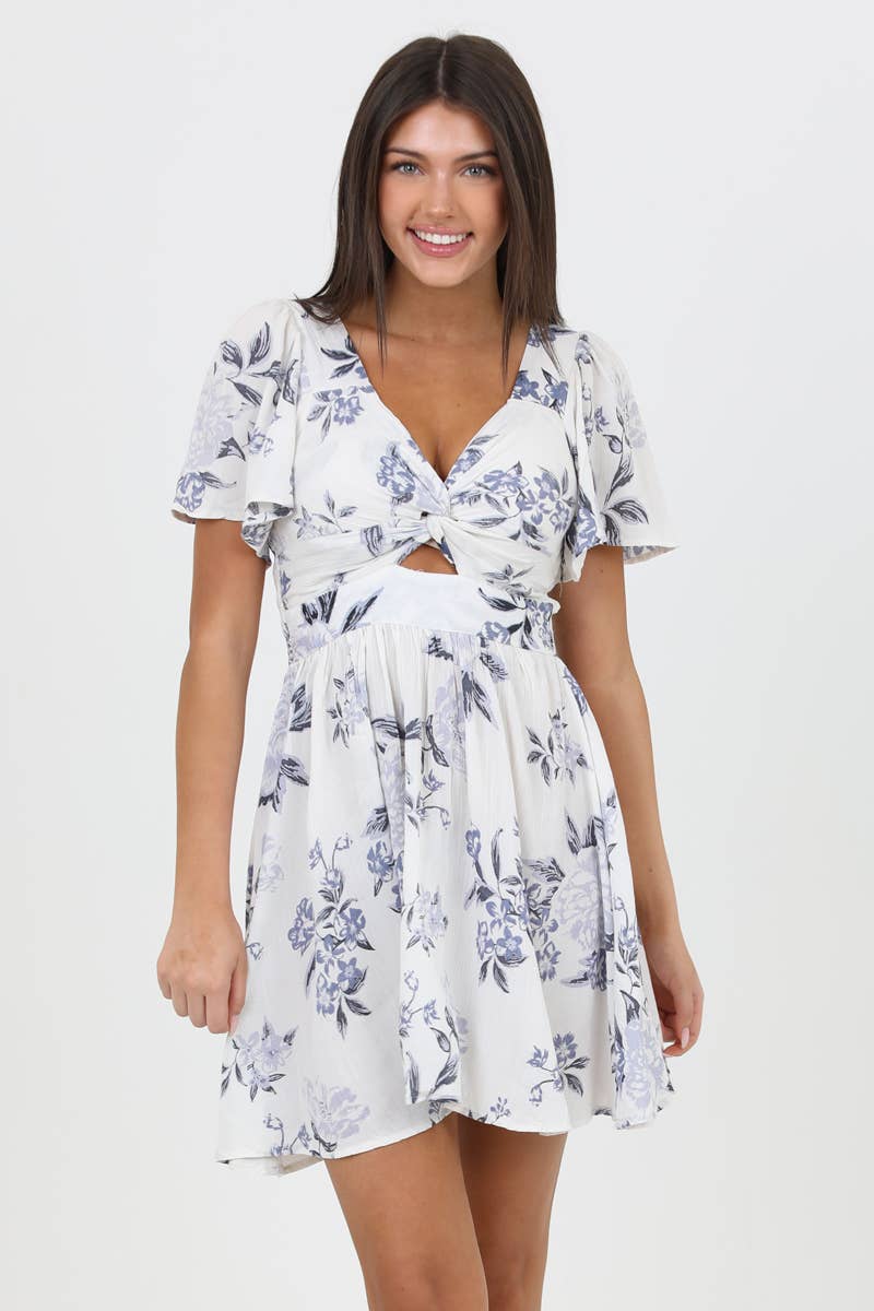 ANGIE -V NECK TWIST FRONT SHORT SLEEVE CUT OUT DRESS