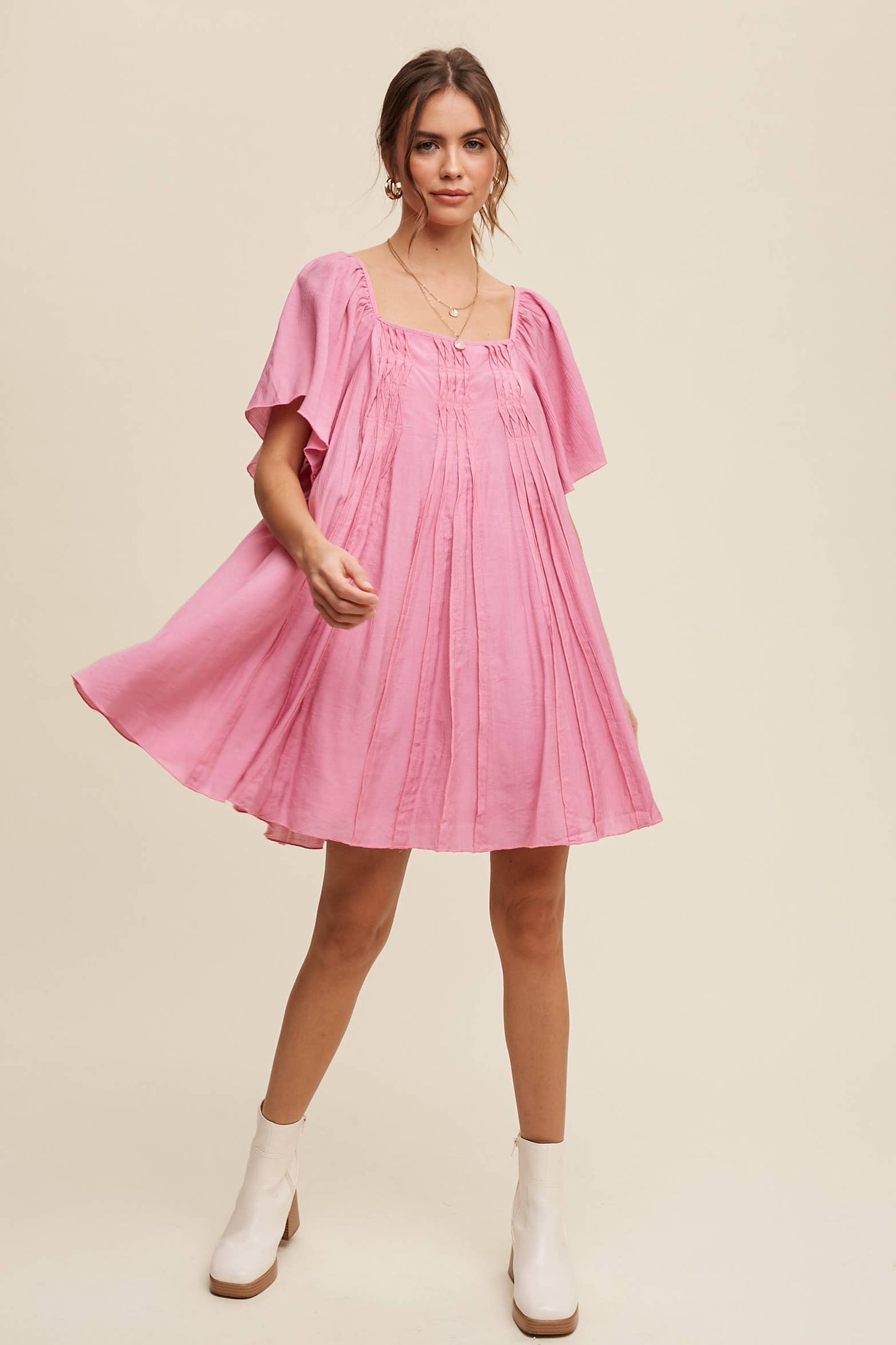 Listicle - Textured A-Line Mini Dress with Flutter Sleeves