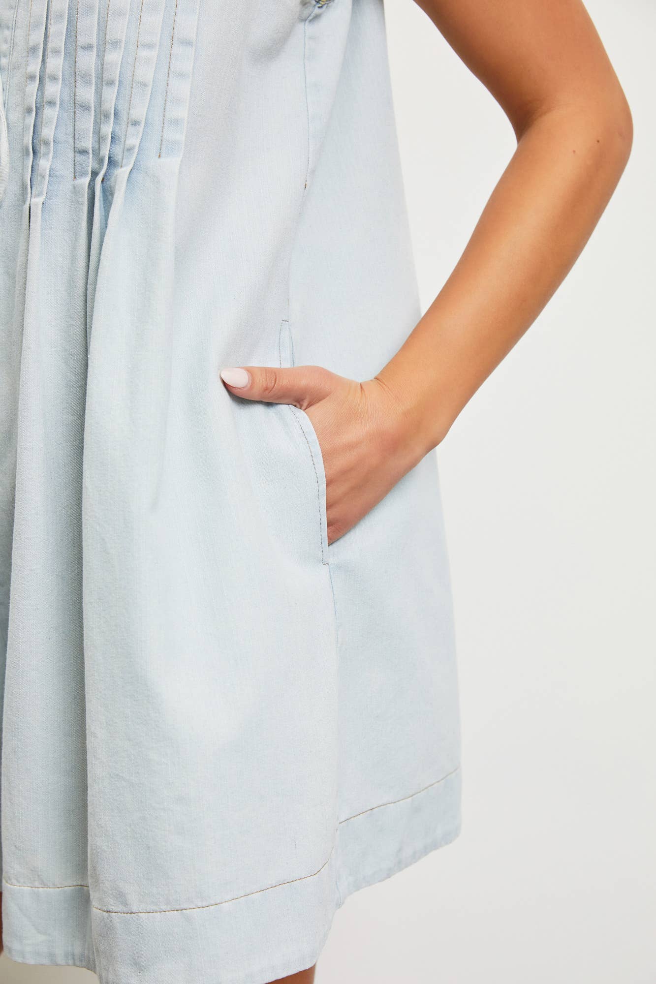 Mustard Seed - TIE WITH PLEATED DENIM ROMPER