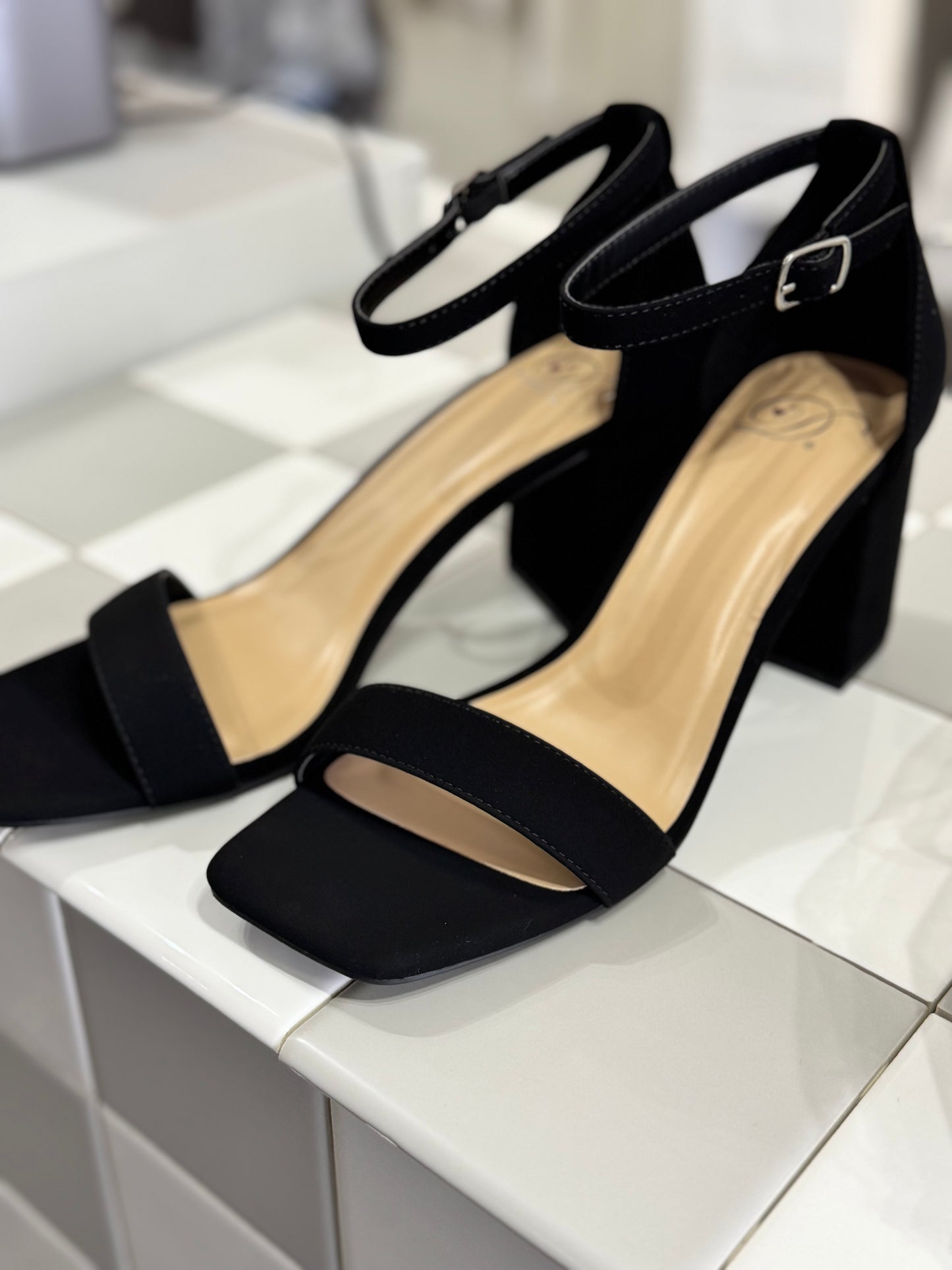 CCOCCI black open toe ankle strappy heel