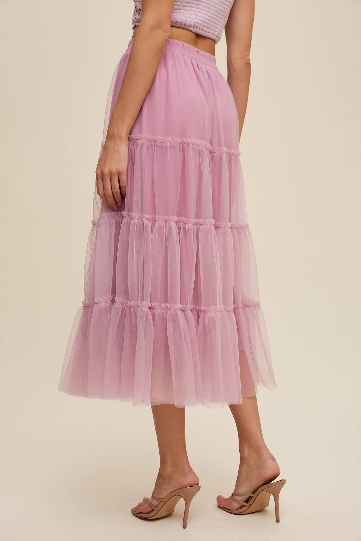 Listicle - Tulle Tiered Midi Skirt