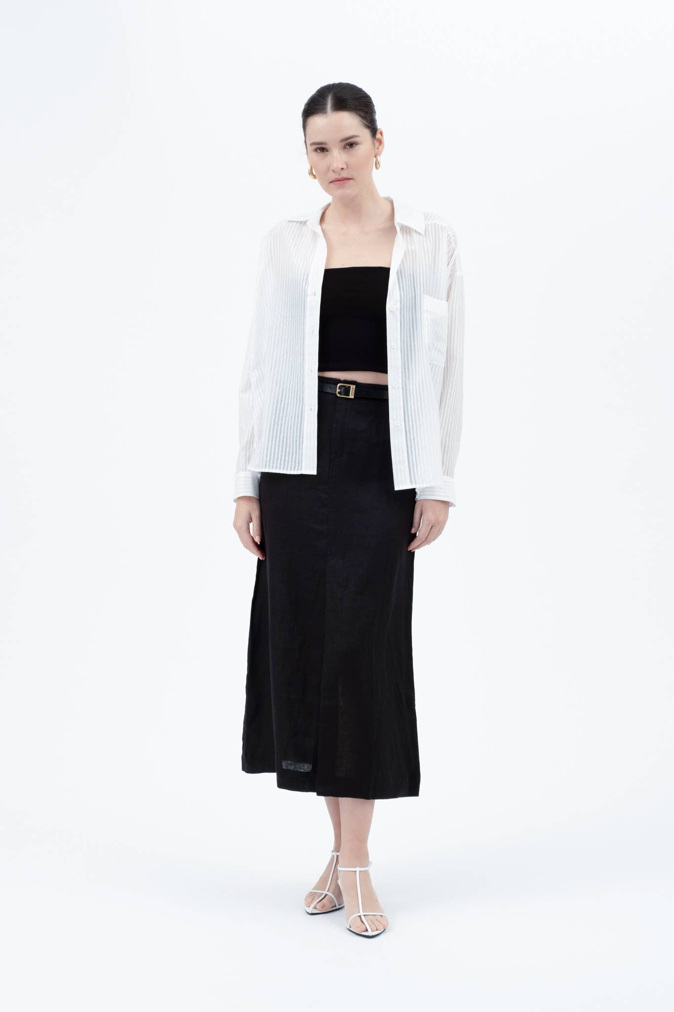 The Workshop Studio - STRIPE SHEER OVERSIZED COLLARED BUTTON DOWN SHIRT