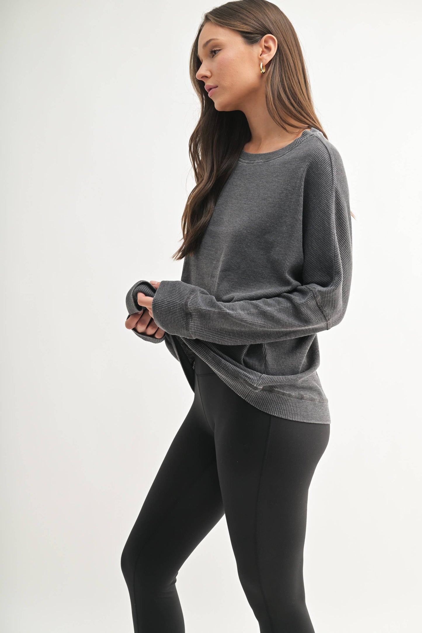 Mono B - Waffle Ribbed Roundneck Pullover