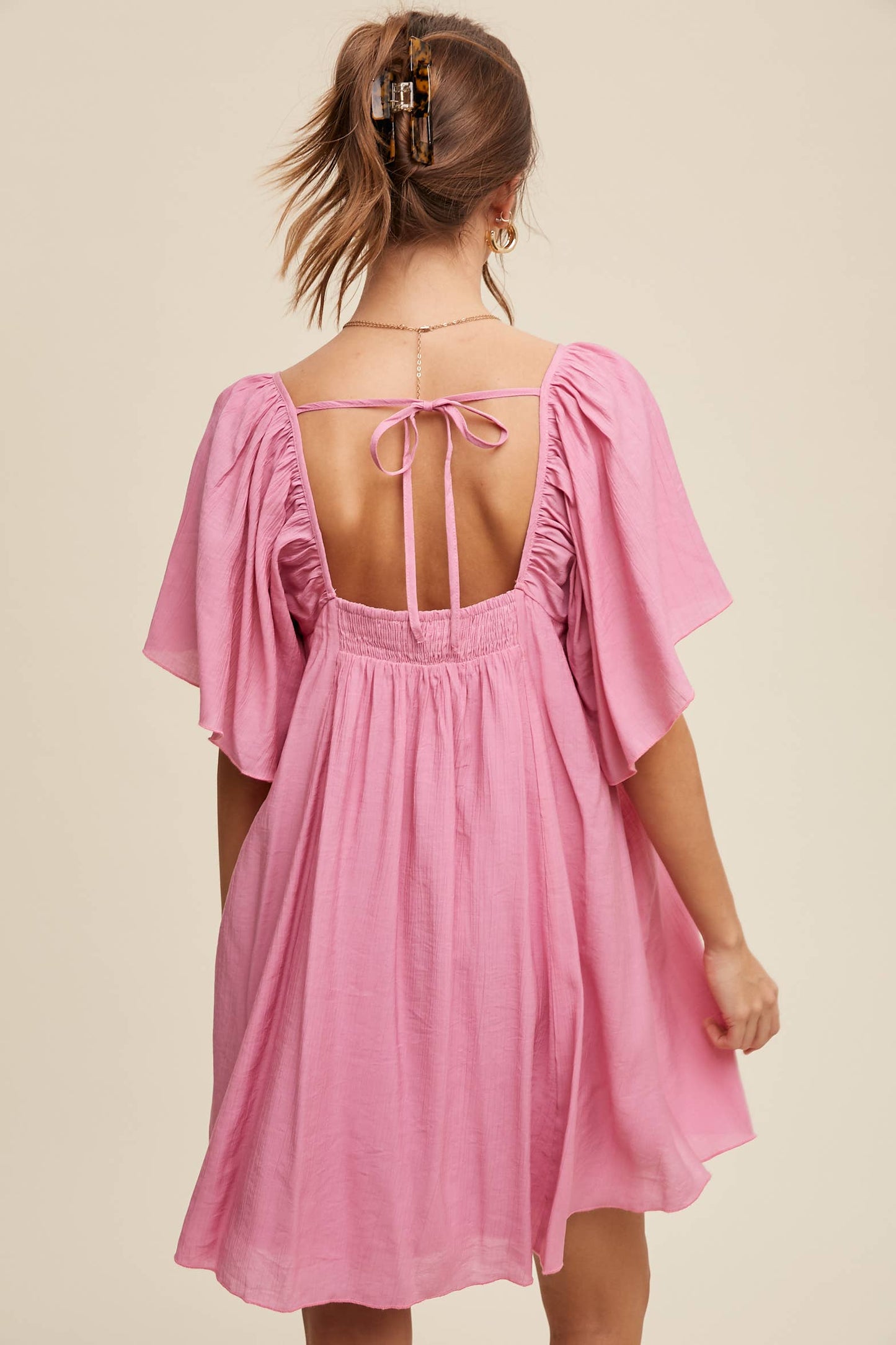 Listicle - Textured A-Line Mini Dress with Flutter Sleeves
