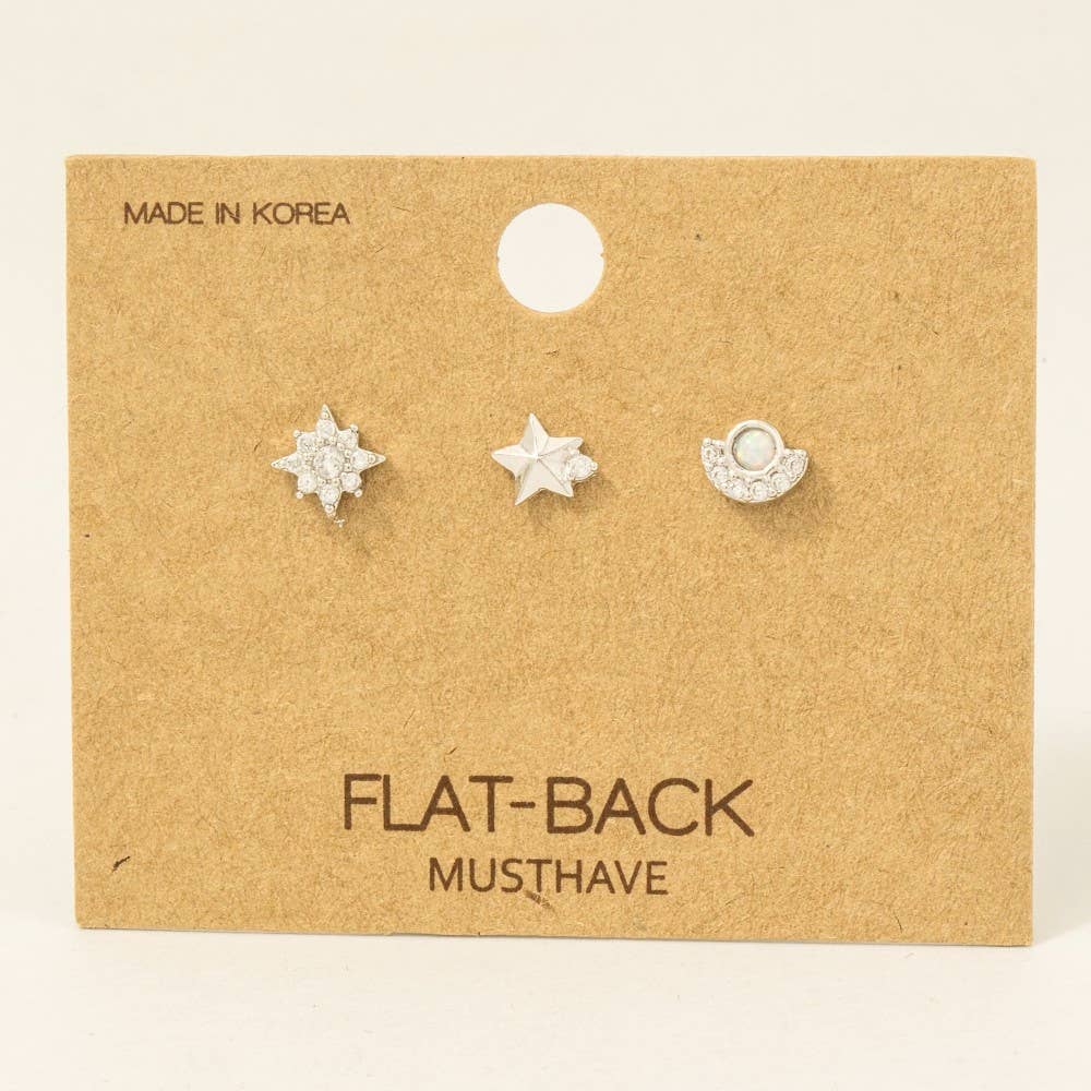 Fame Accessories - Gold Dipped 3Pc Cz Flat Back Studded Stars Stud Earrings Set