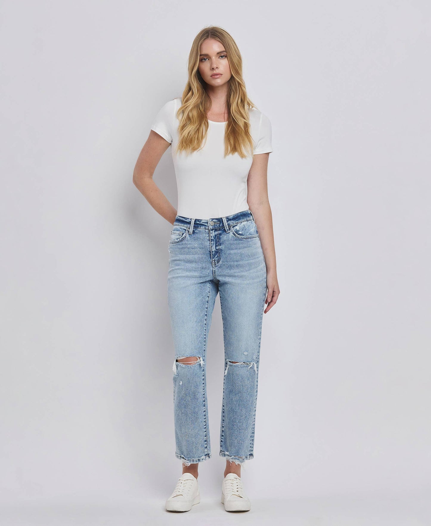 FLYING MONKEY - HIGH RISE DISTRESSED STRAIGHT JEANS