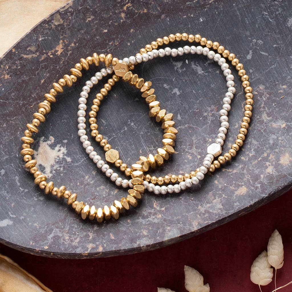 Scout Curated Wears - Mini Metal Stacking Bracelet - Mixed Beads Gold