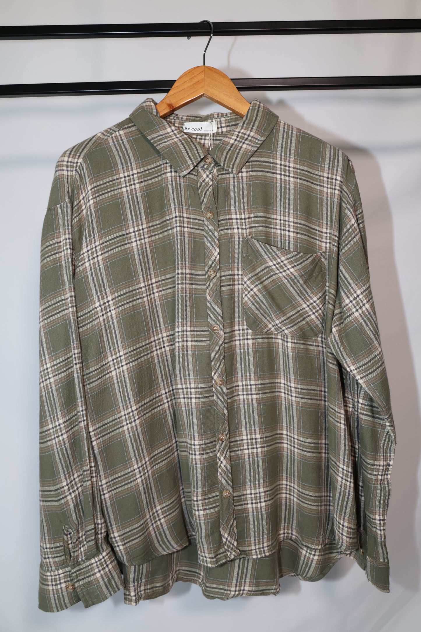 Be Cool - OLIVE PLAID FLANNEL SHIRT