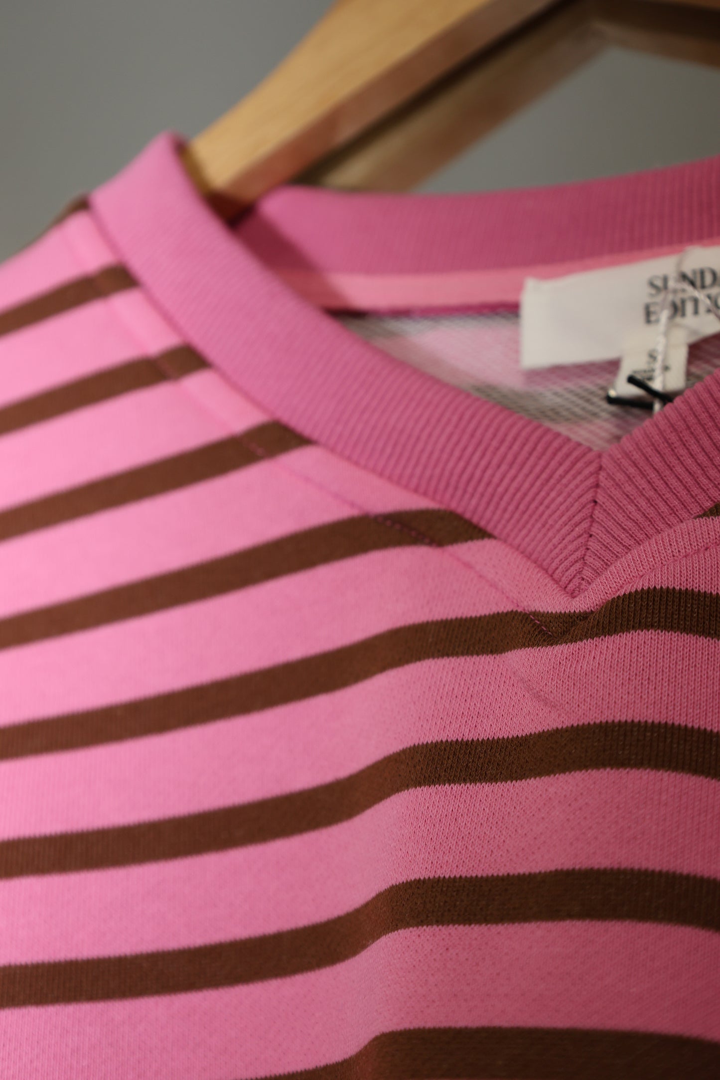 Sunday Edition Pink & Brown Striped Crop Sweater