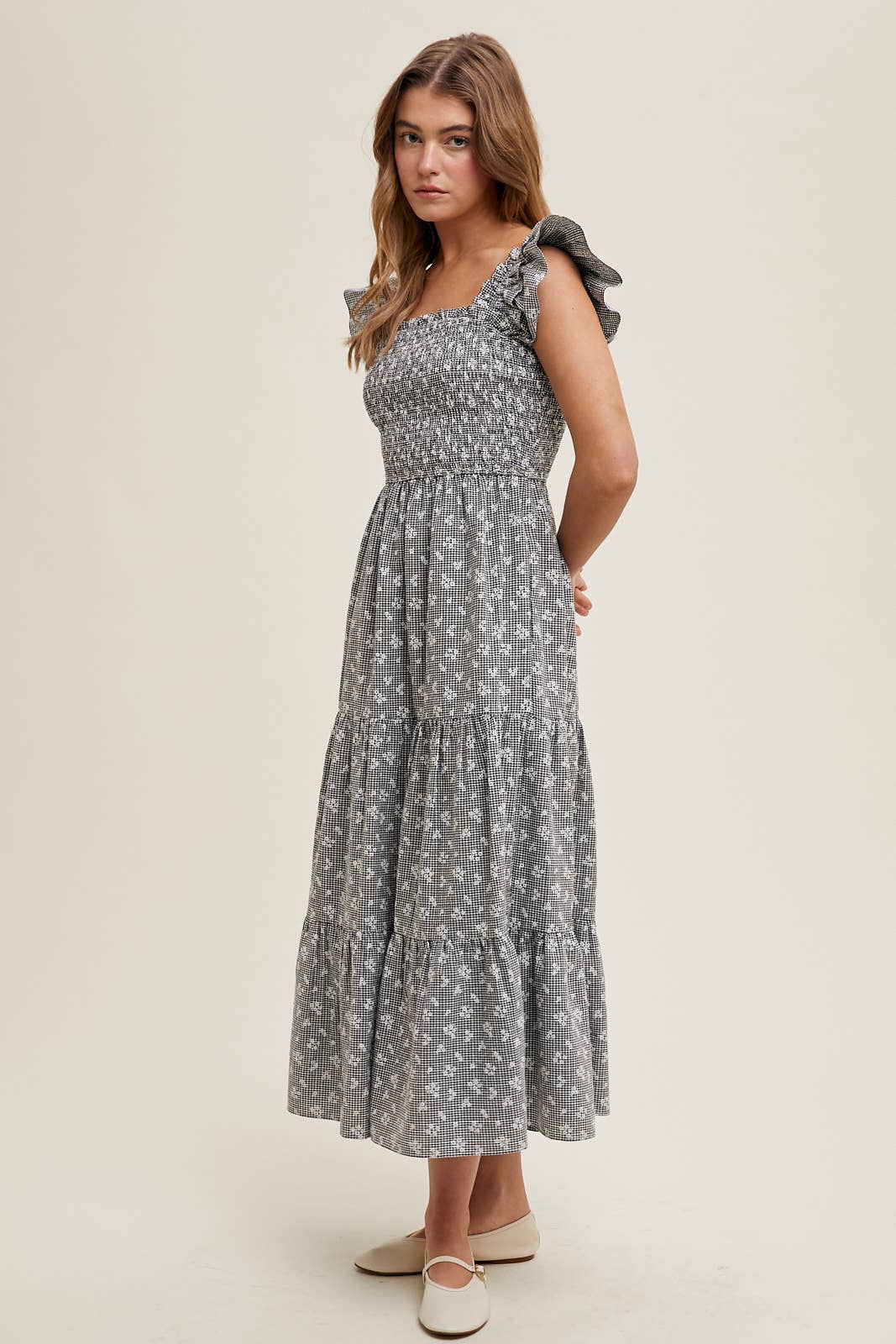 Wishlist Apparel - CHECKERED FLORAL MIDI DRESS