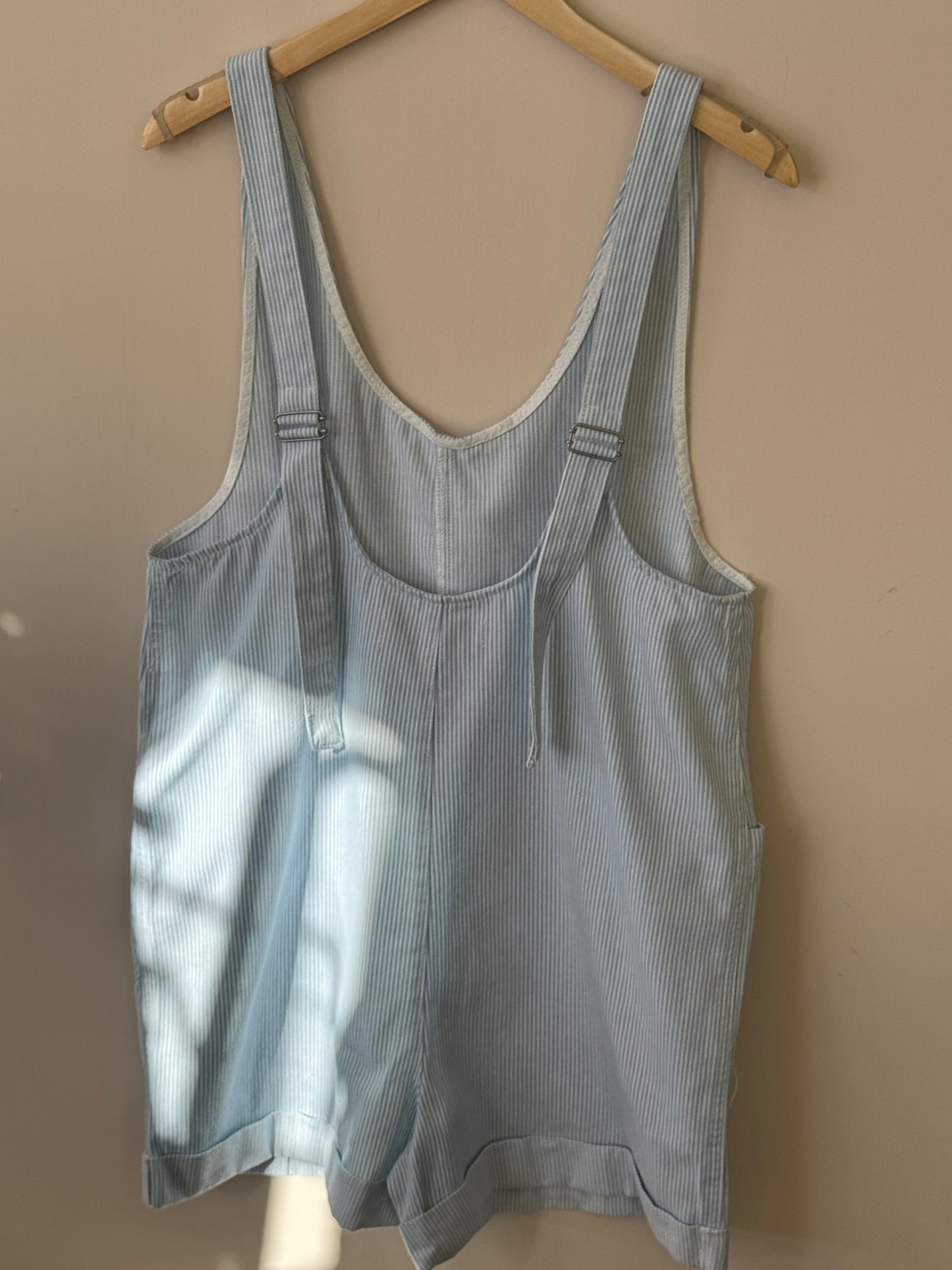 Wishlist -Striped Open-back Romper w/ Adjustable Straps & Pockets