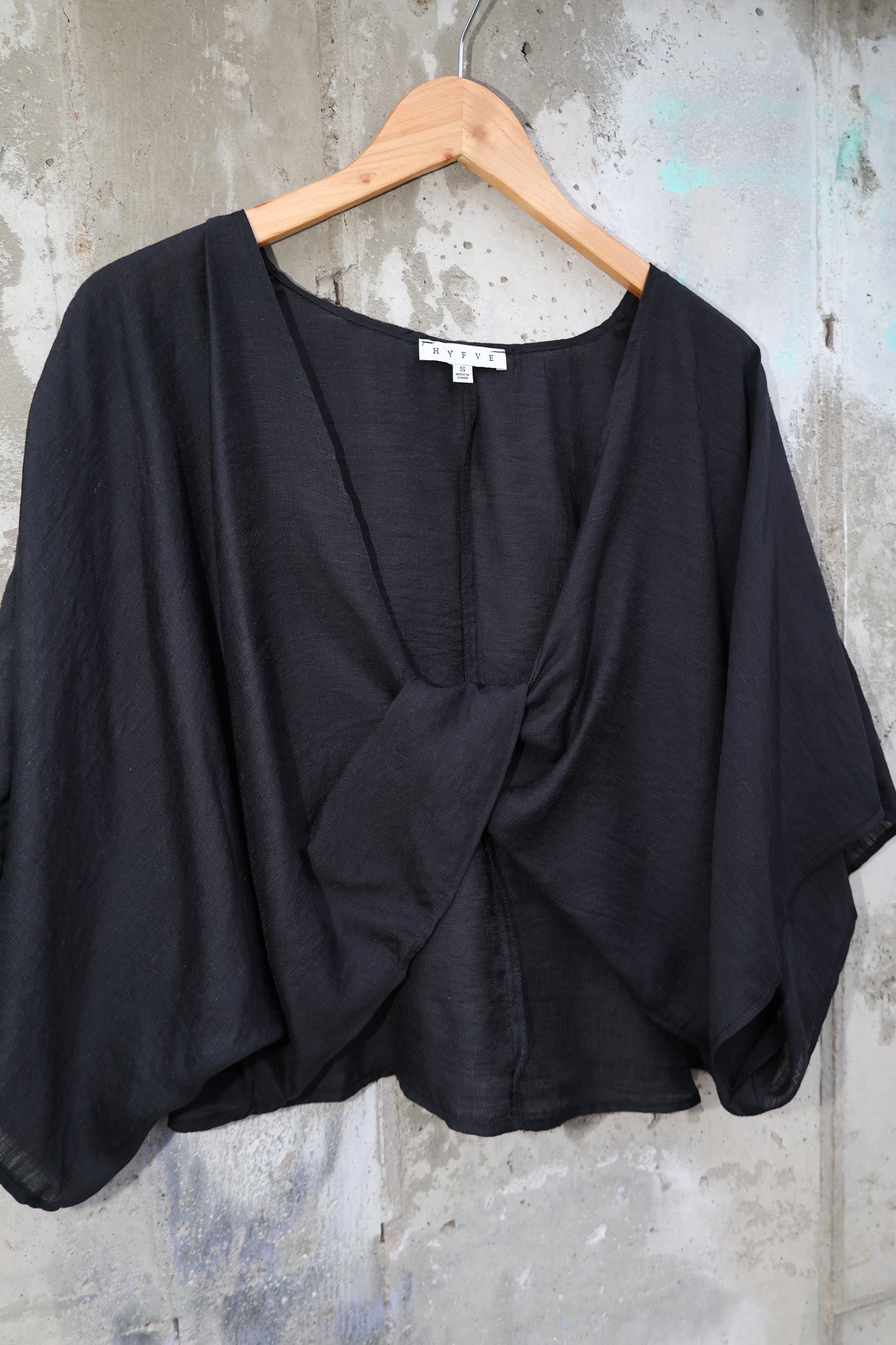 Hyfve - Sheer Black Twist-front Boxy Crop Top