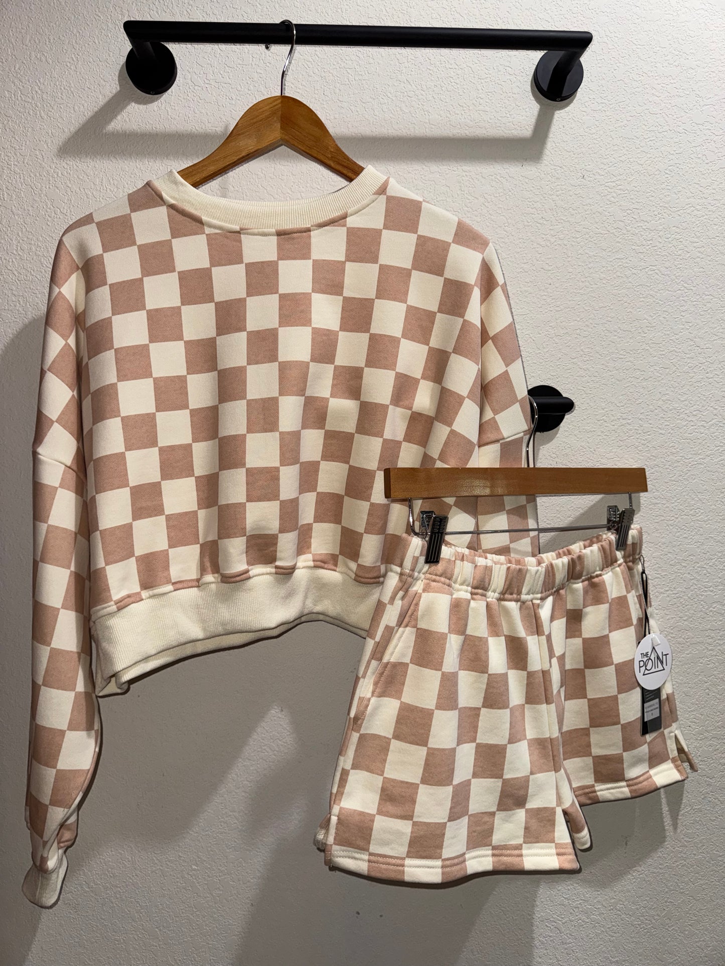 Kimberly C - Cream/White Checker Sweat Shorts
