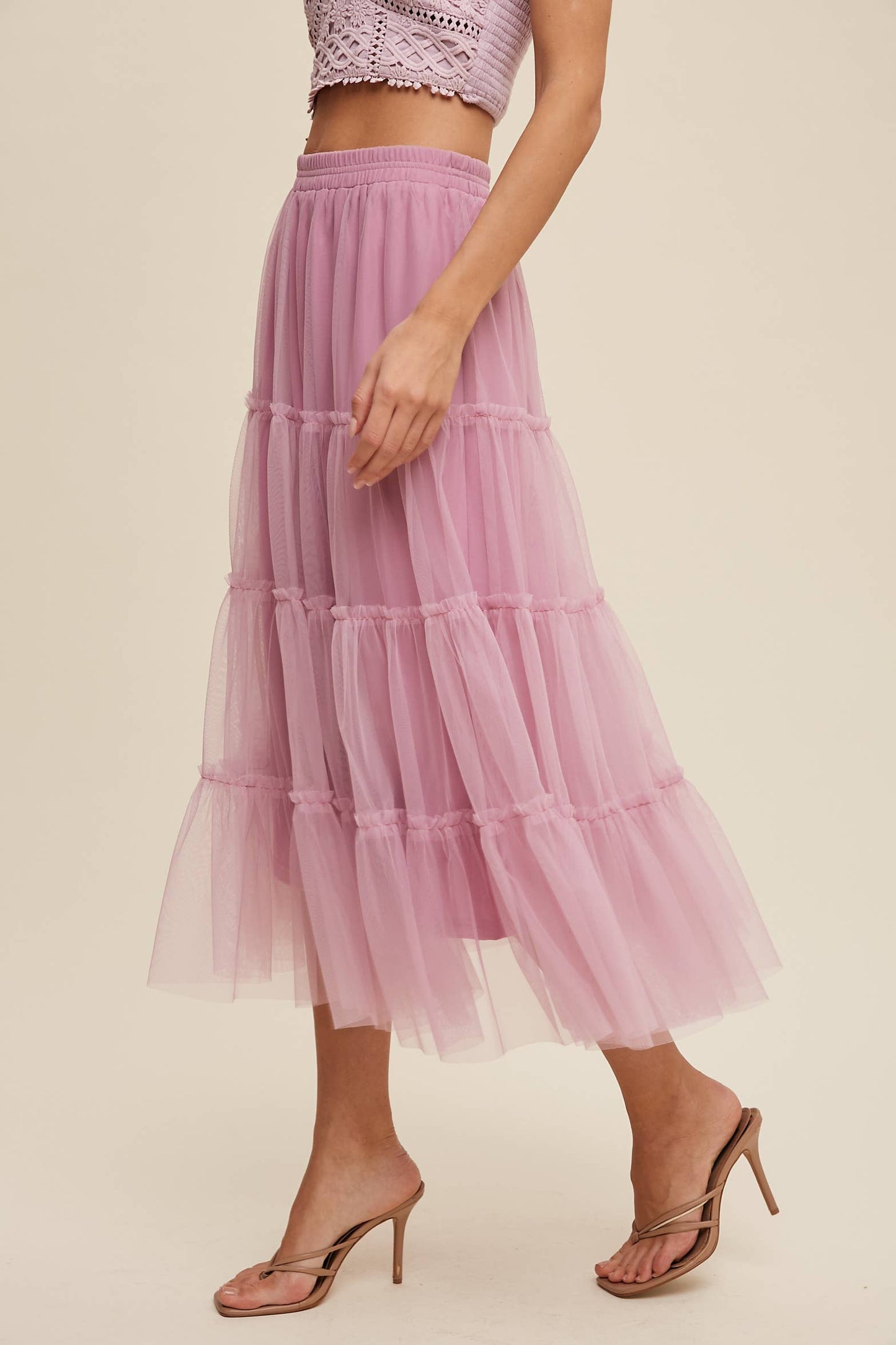 Listicle - Tulle Tiered Midi Skirt