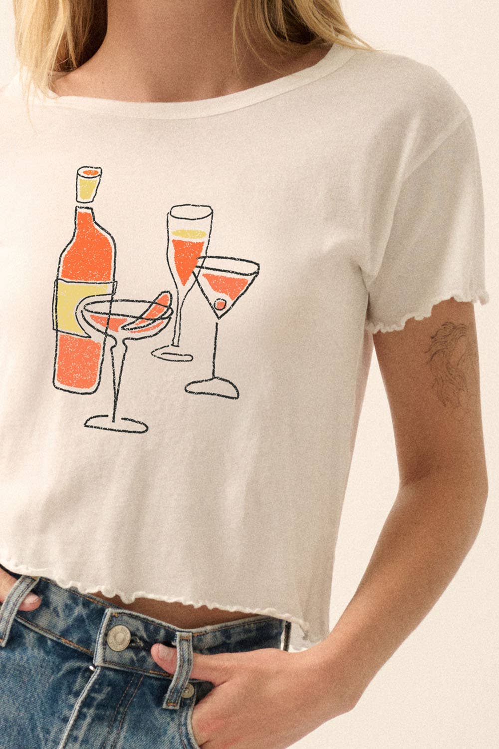 Promesa USA - Hand-Drawn Cocktails Cropped Graphic Baby Tee