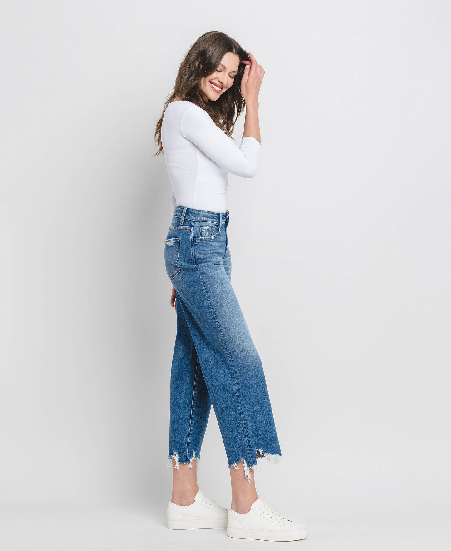 FLYING MONKEY - HIGH RISE CROP WIDE LEG JEANS