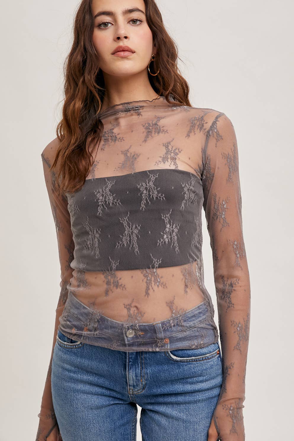 Bluivy - FLORAL EMBROIDERY LACE MESH LAYERING TOP
