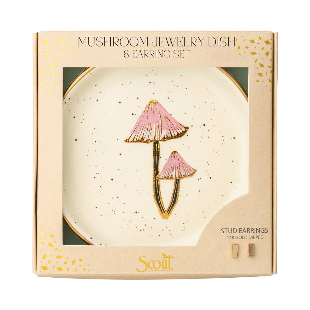 Scout Curated Wears - Jewelry Dish & Stud Earring Set - Mushroom/Oatmeal