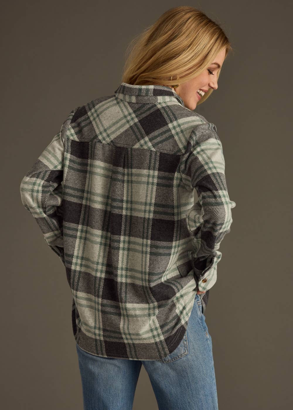Panache Apparel Co. - Charcoal & Green Plaid Button Up