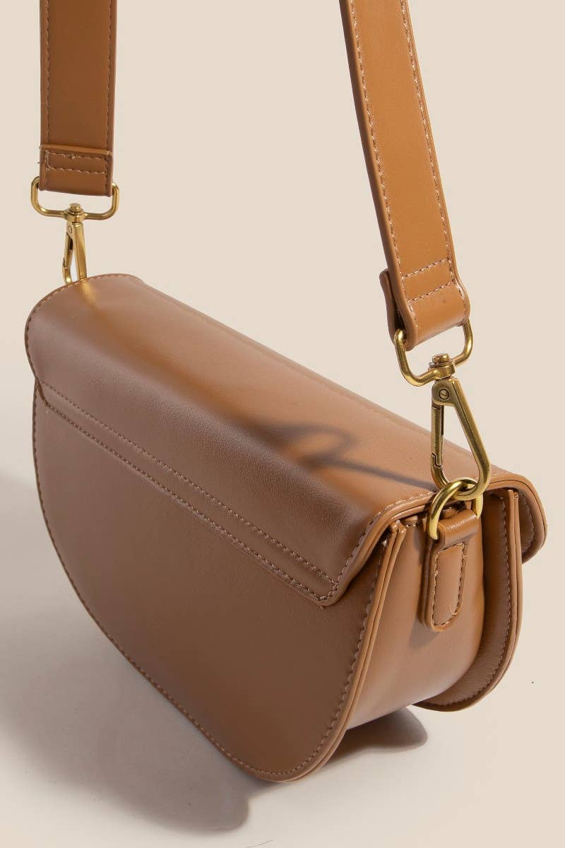 Buckle Closure Crescent Faux Leather Hand Bag