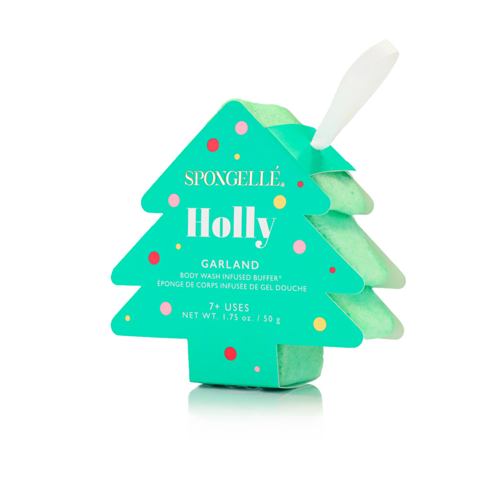 Spongellé | Christmas 2025 | Stocking Stuffers | Gifts - Holly - Garland Holiday Tree Buffer Christmas Stocking Gift