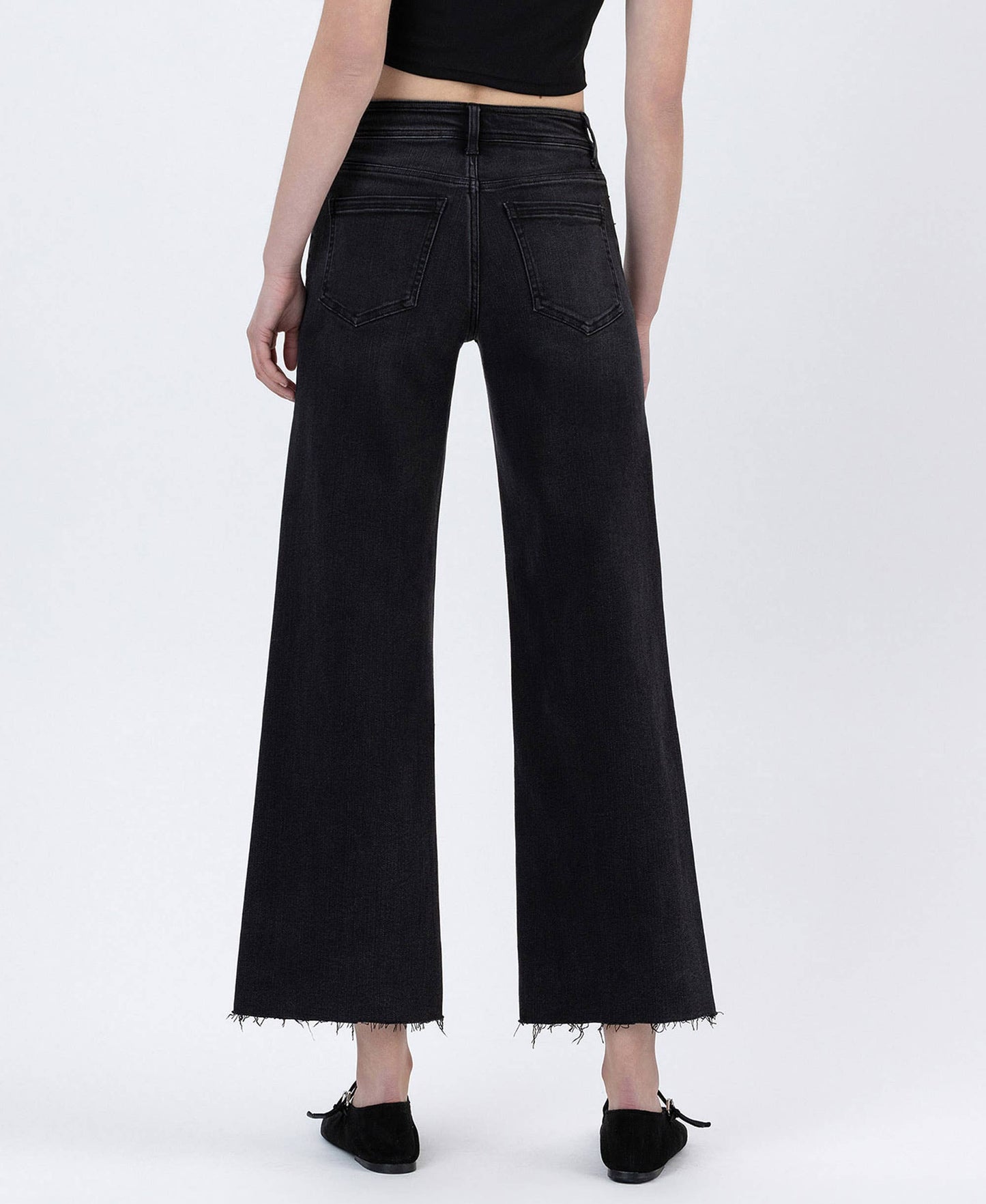 FLYING MONKEY - HIGH RISE RAW HEM ANKLE WIDE JEANS