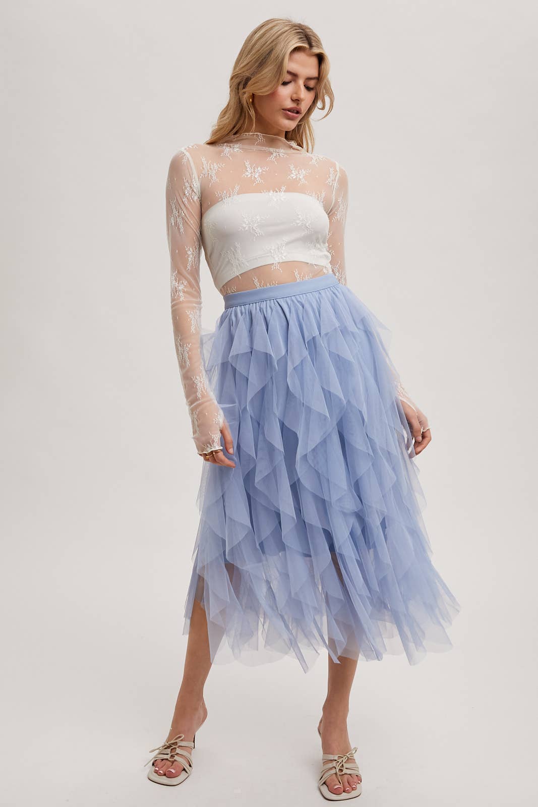 Bluivy - FLORAL EMBROIDERY LACE MESH LAYERING TOP