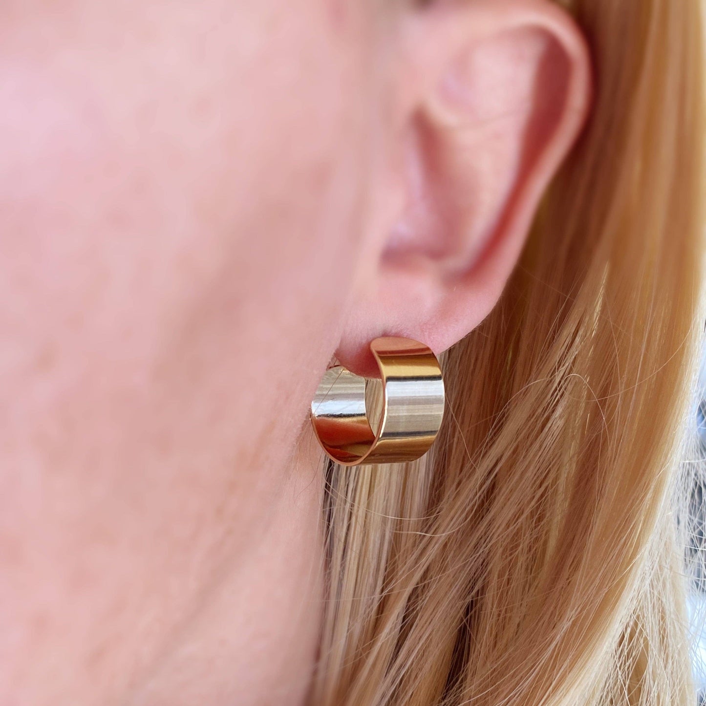 GoldFi - Wide Flat Polished Half Hoop Earrings
