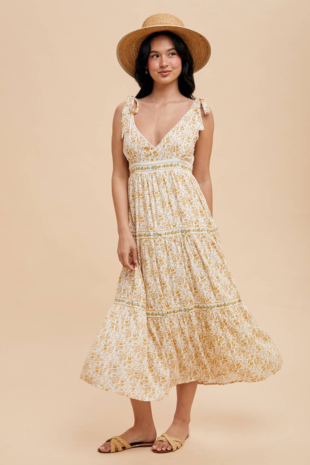 In Loom - TIERED TIE STRAP MIDI DRESS