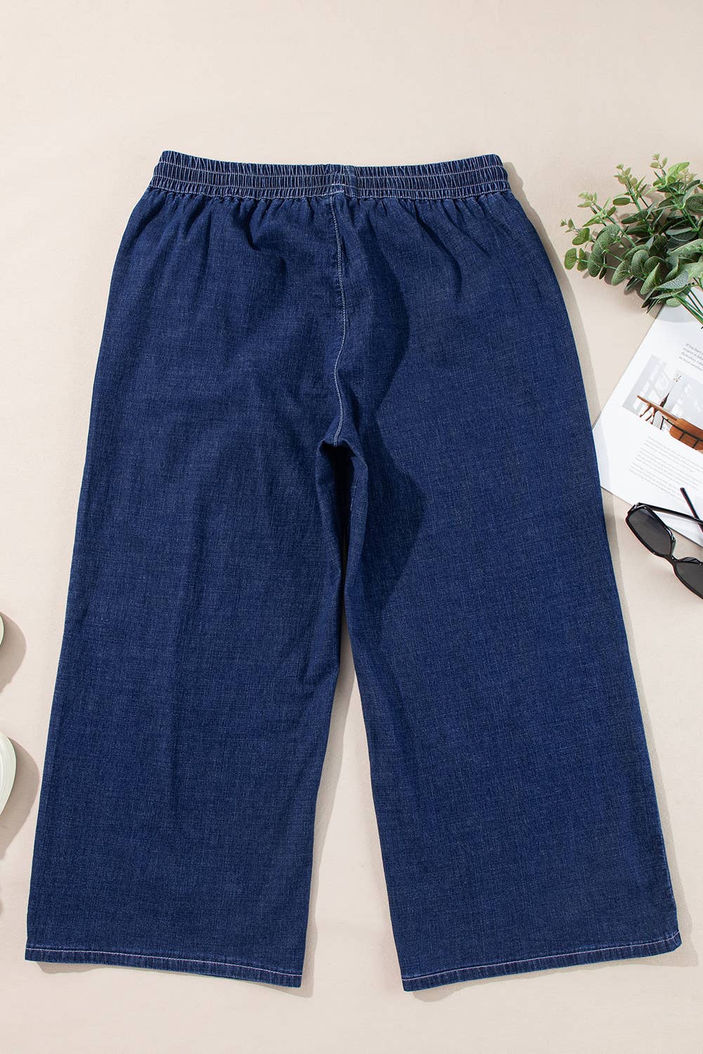 66DISCO - Plus Size Drawstring High Waist Wide Leg Casual Jeans