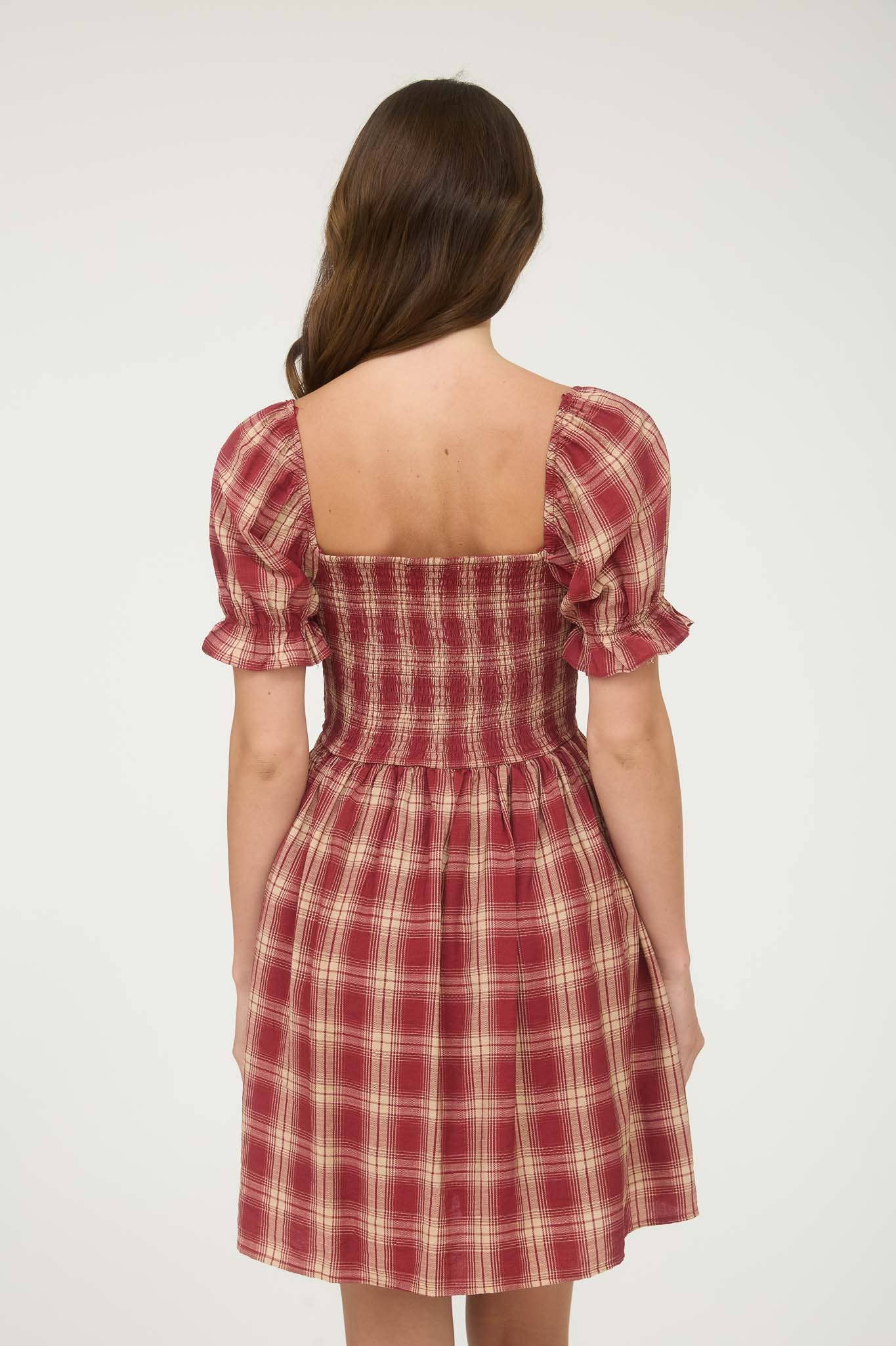 Blu Pepper - PLAID SMOCKED PUFF SLEEVE MIDI DRESS