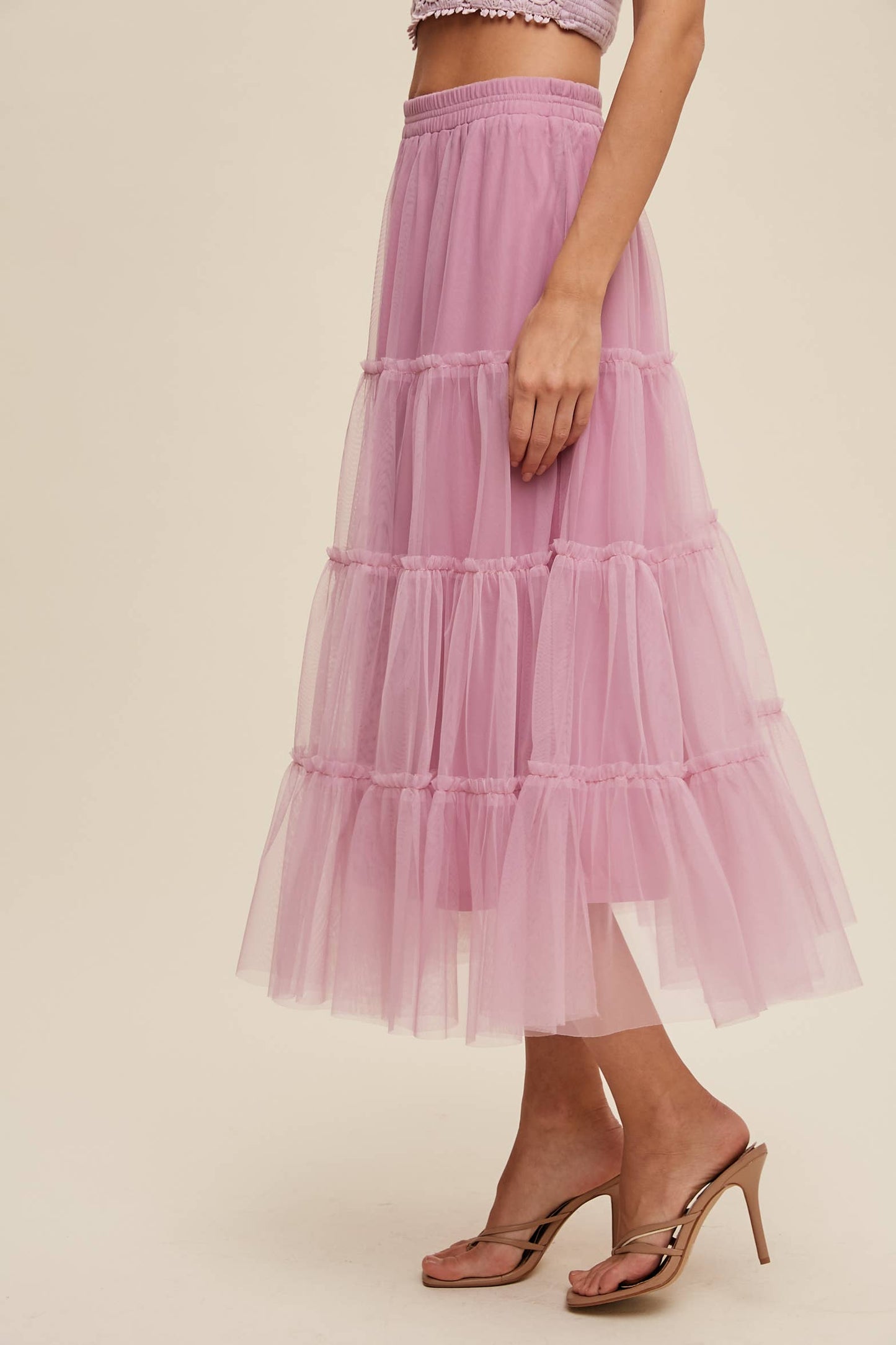Listicle - Tulle Tiered Midi Skirt