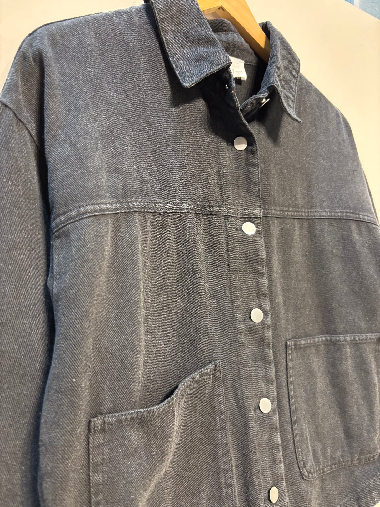 Vintage Black Washed Cotton Twill Utility Jacket