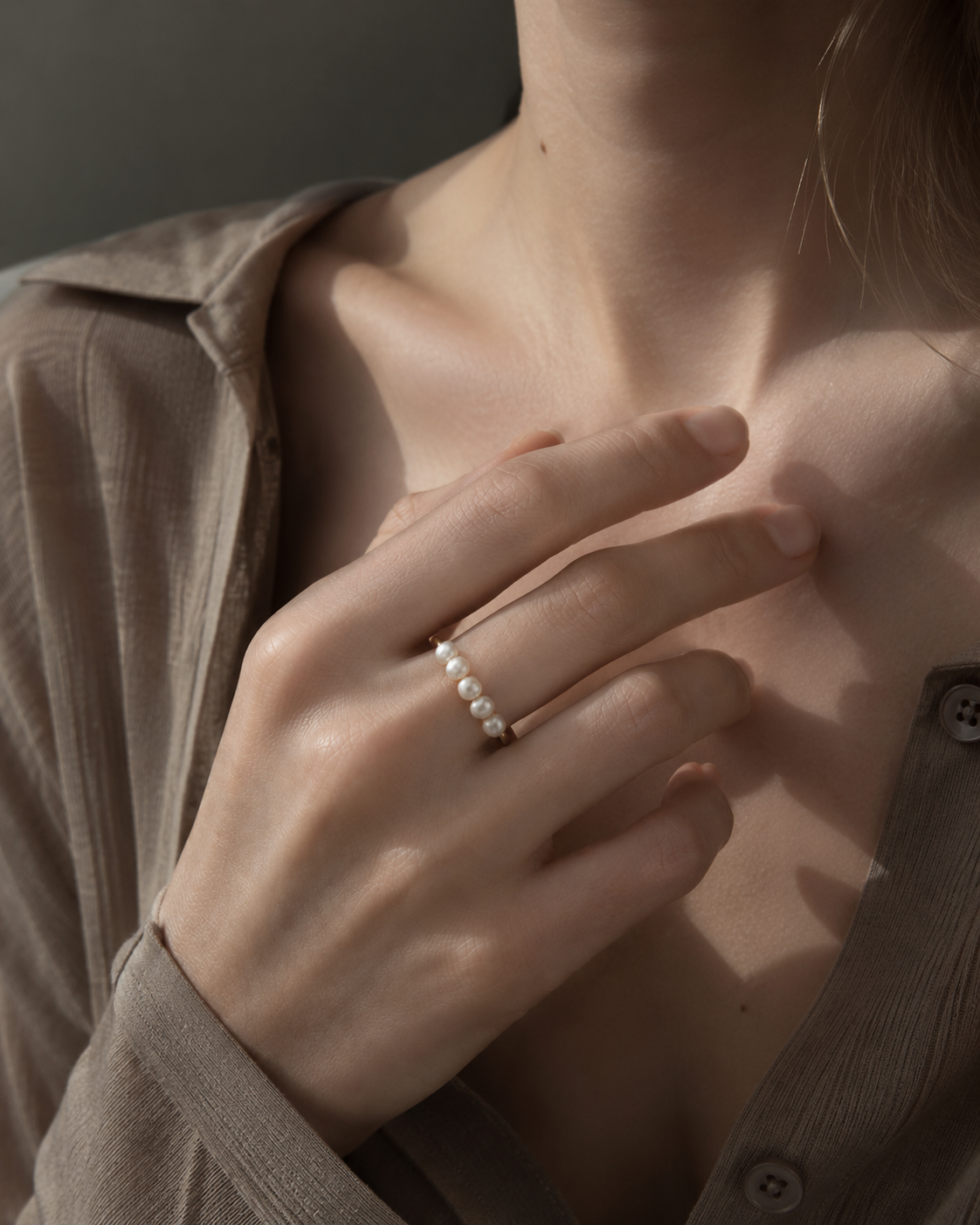 Anti Anxiety Pearl Spinner Stainless Steel Ring