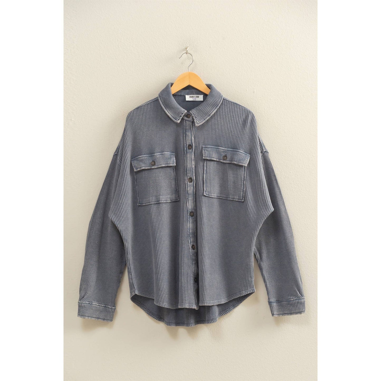 HYFVE - Oversized Mineral Washed Waffle Button Up Shacket