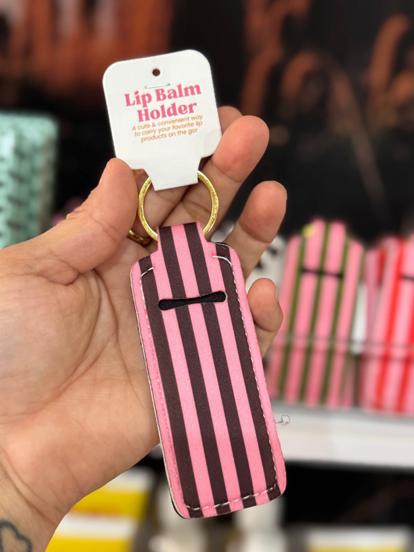 Elle Nicole - Lip Balm Keychain Holder - Chocolate Strawberry Stripes