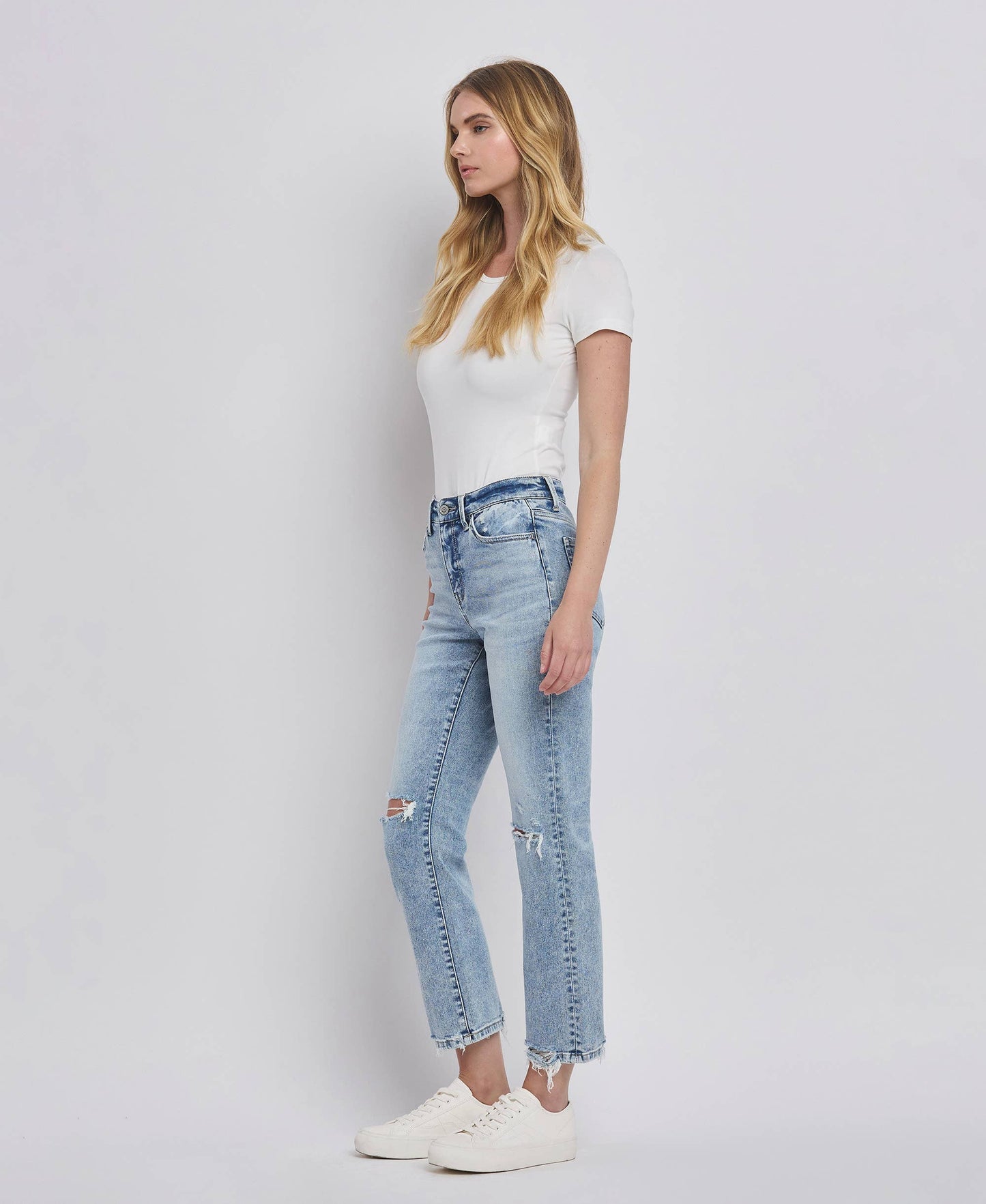 FLYING MONKEY - HIGH RISE DISTRESSED STRAIGHT JEANS