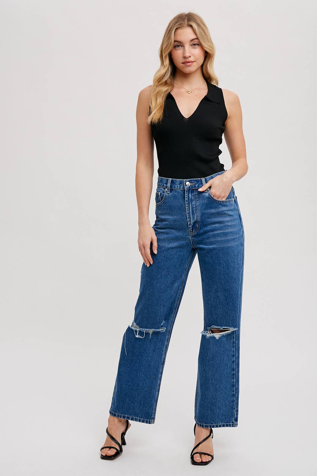 Bluivy - HIGH RISE DISTRESSED DENIM JEANS