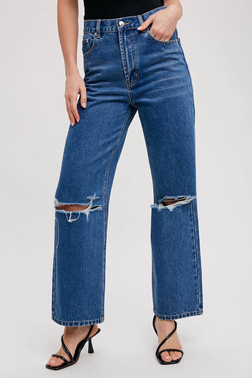 Bluivy - HIGH RISE DISTRESSED DENIM JEANS